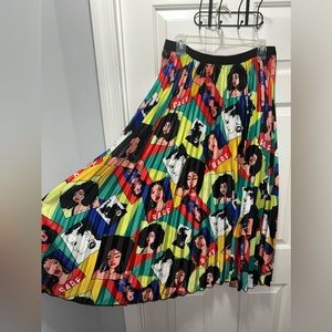 Multi Color Girl Print Pleated Skirt Size 1XL